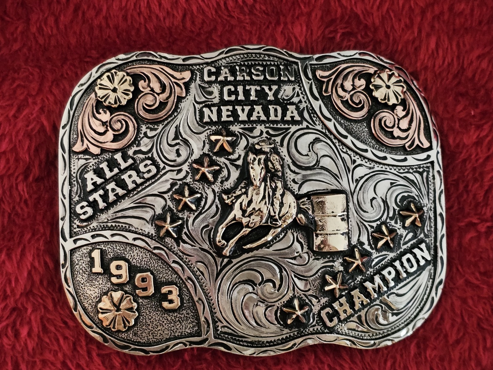 Barrel Racing Champion Rodeo Trophy Buckle☆1993☆X~Treme☆Carson City Nev☆Rare☆378