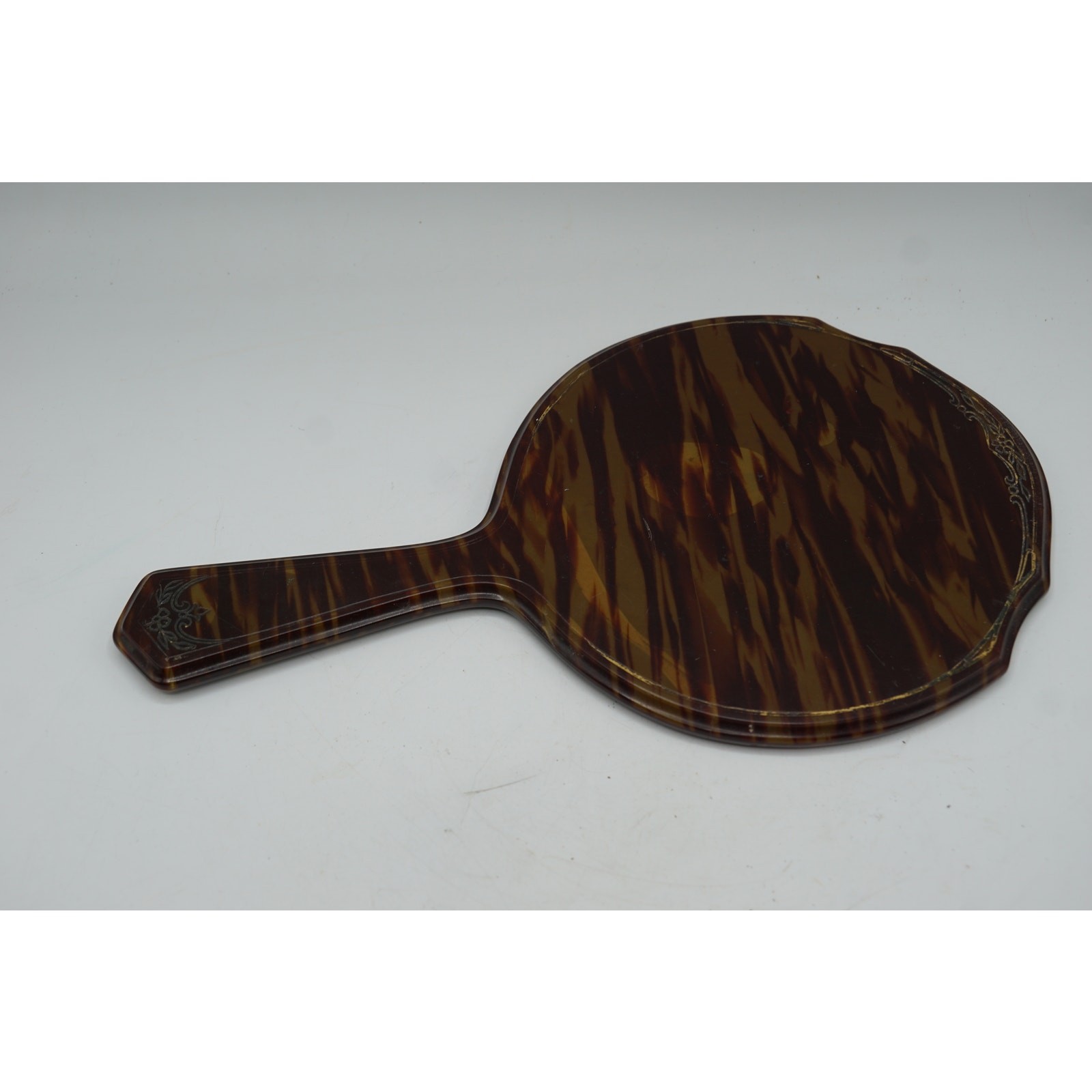 Antique Art Nouveau Tortoiseshell Hand Mirror c1900 Vanity Celluloid