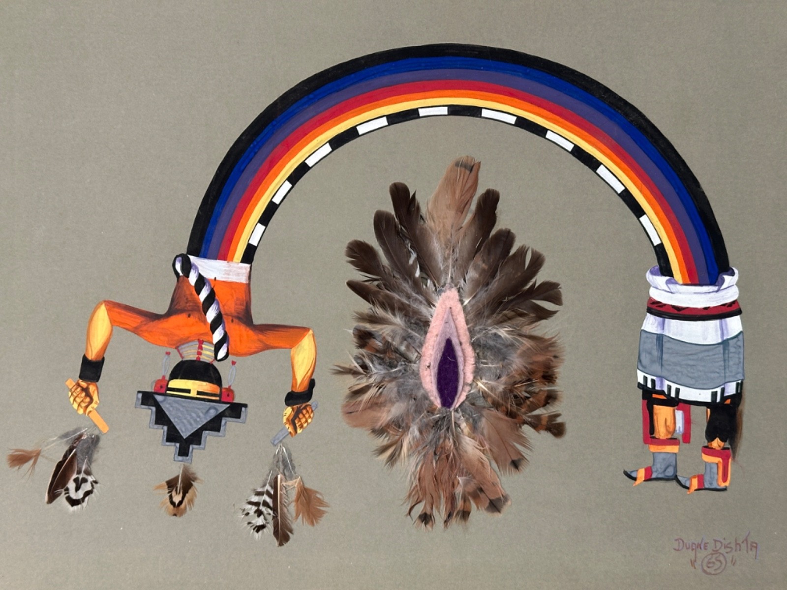 DUANE DISHTA ZUNI VINTAGE 1965 PAINTING MIXED MEDIA 13.5\