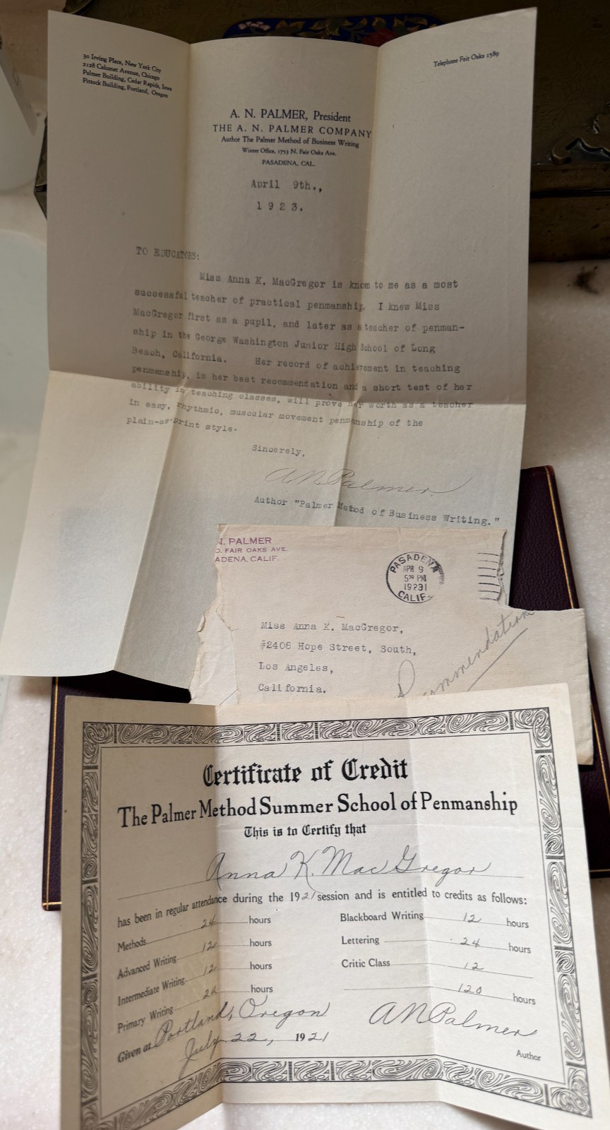 Vtg 1920s 1930s CA Teacher Ephemera Archive AN Palmer Signed Letter USC Diploma