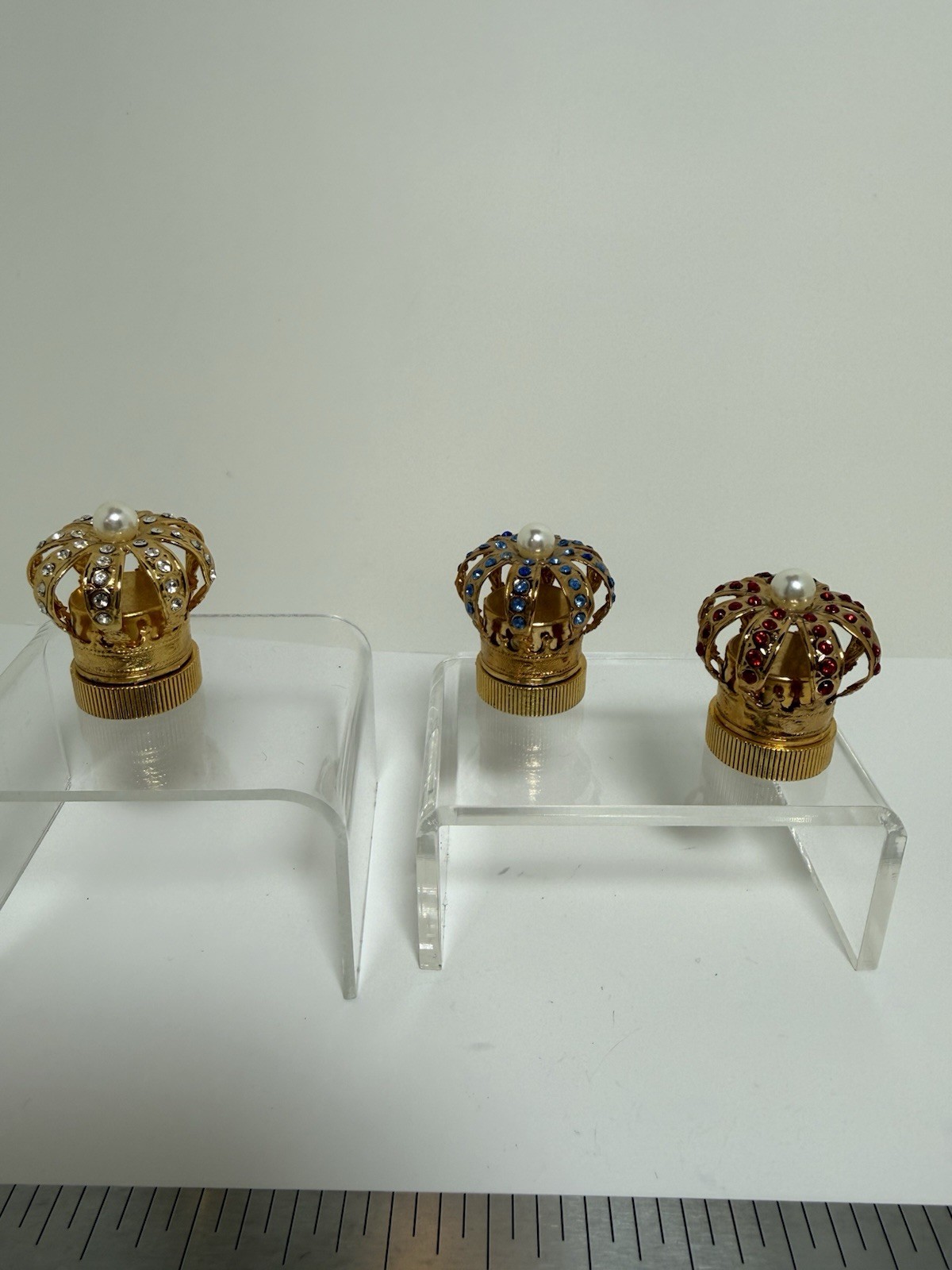 Vintage 1960s 3 Crowns Solid Perfume Compacts w/ rhinestones & faux pearl - 458