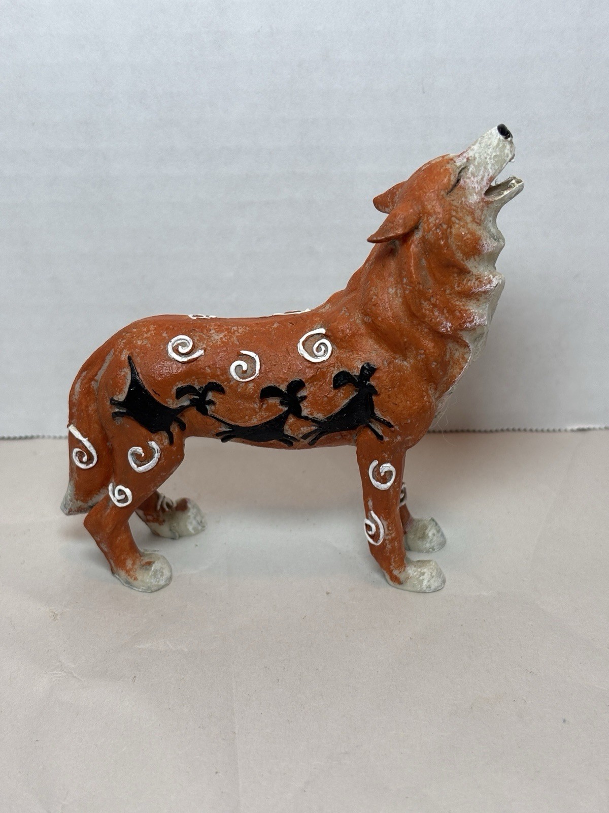 Vintage Westland Call of the Wolf Wild Tribal Aztec Native Figurine Orange