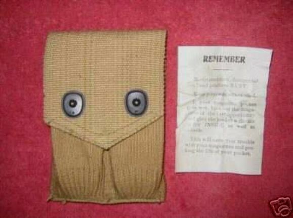 ORIG. WW I MILLS KHAKI 45 CAL. DOUBLE CLIP POUCH  DATED 1918 MINT