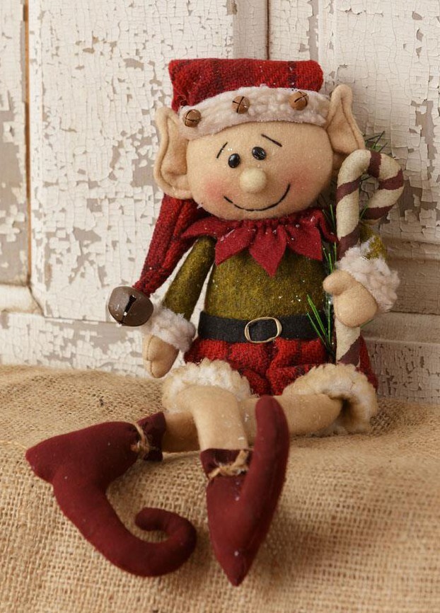 NEW Adorable Primitive ELF DOLL Holding Candy Cane -- Christmas 13.5\