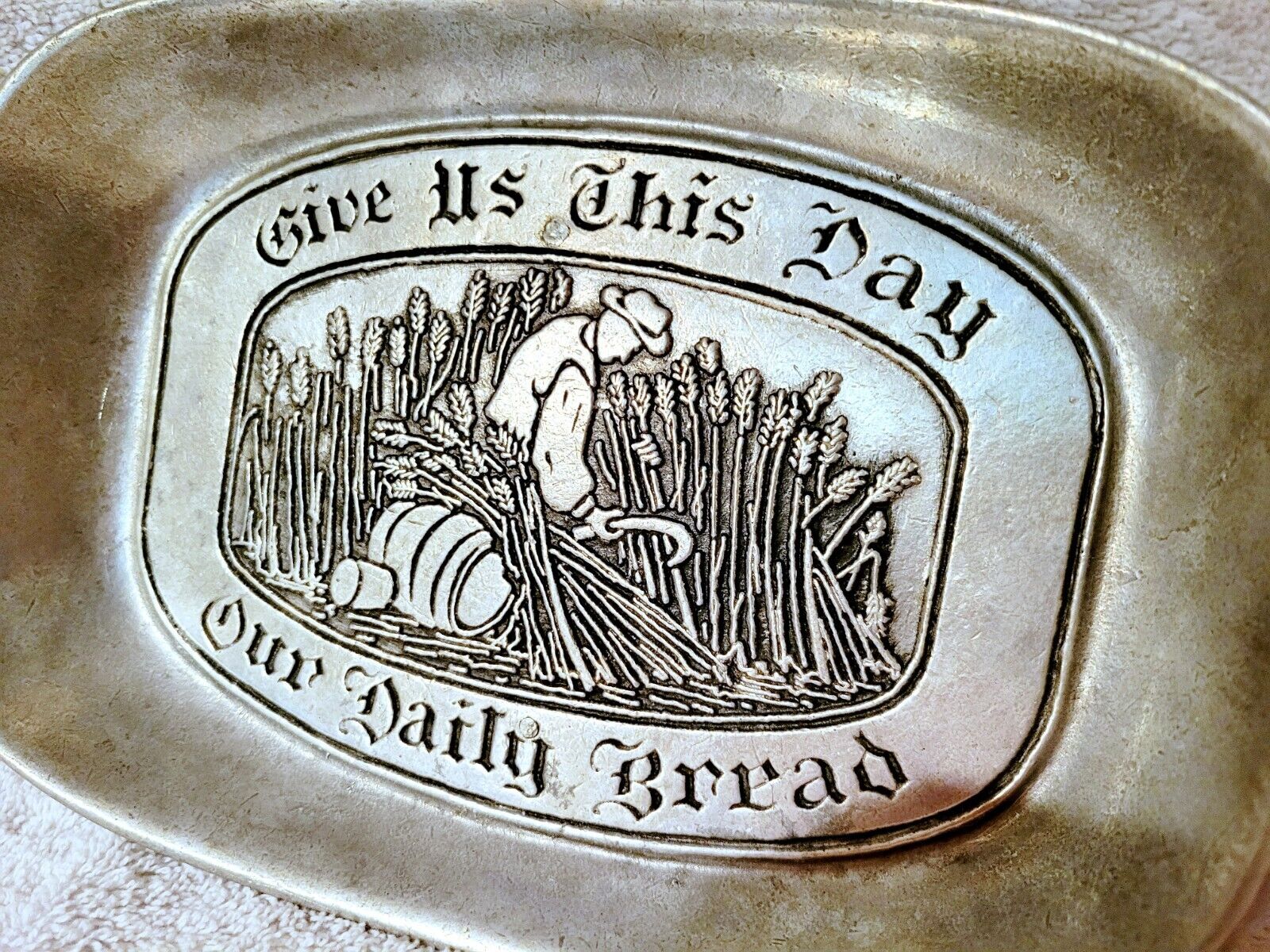 Wilton Armetale Religious Pewter Tray Dish Give Us This Day Our Daily Bread 6x9