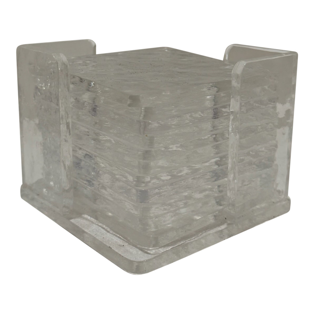 Vintage 1970s Lucite Coasters With Holder, Mid-Century Modern - 12 Pieces