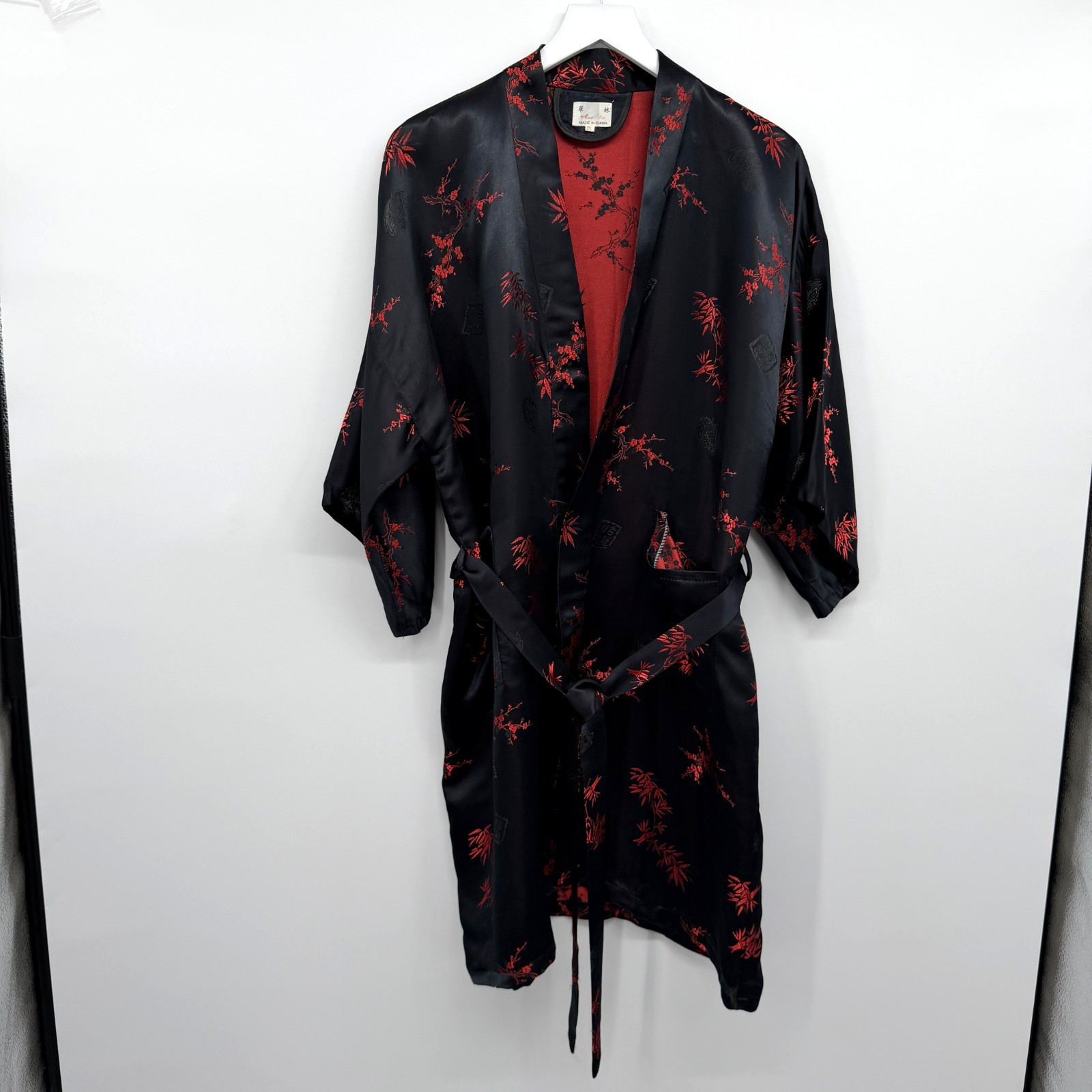 Vintage Hua Lin Kimono Robe XL Belted Oriental Jacquard Satin Asiancore Festival