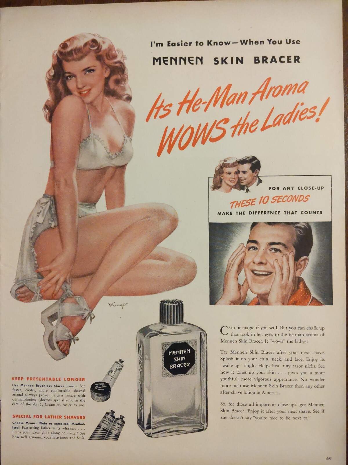 1946 MENNEN Menthol Iced Lather Shave Sexy Gal Likes vintage art print ad