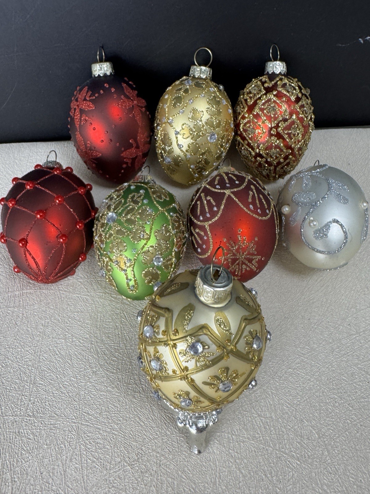 (8) Egg Shape/Size Elegant Holiday Ornaments RARE BLOWN DAZZLED GLASS EGGS