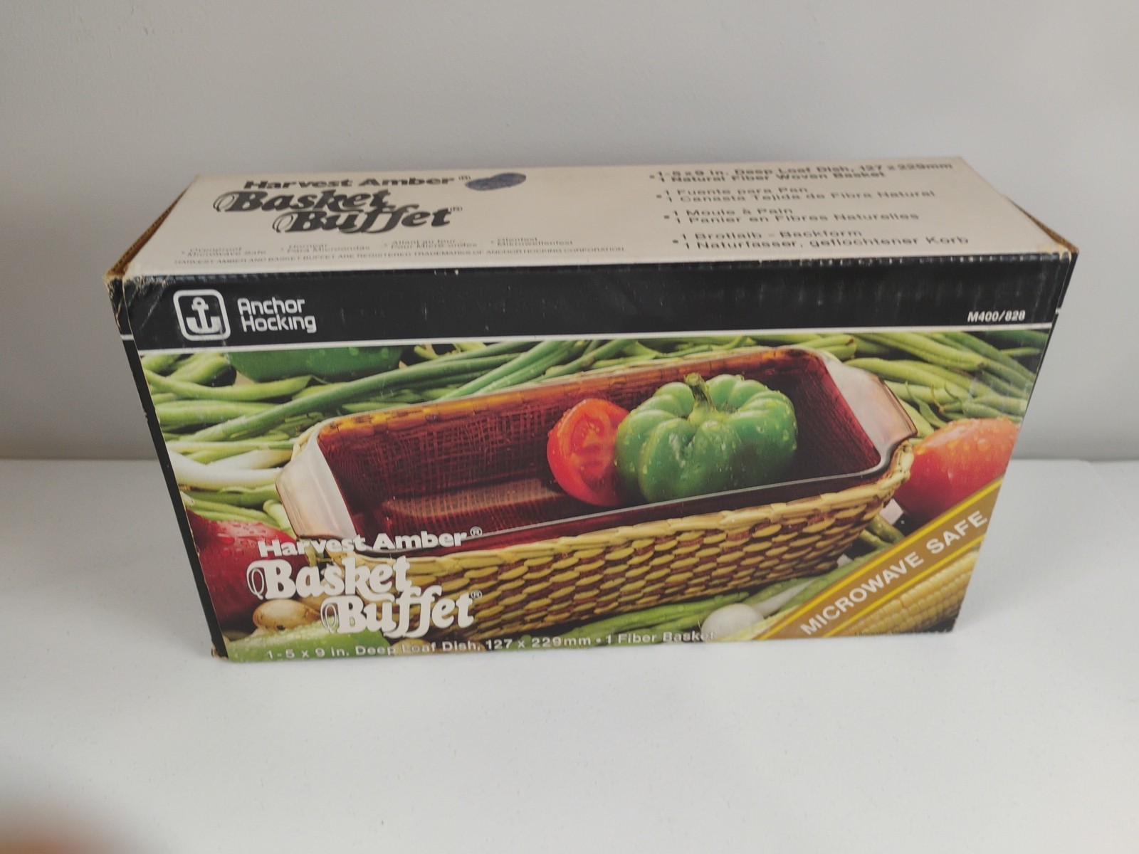 Vintage Anchor Hocking Harvest Amber Basket Buffet Utility Pan New  NOS