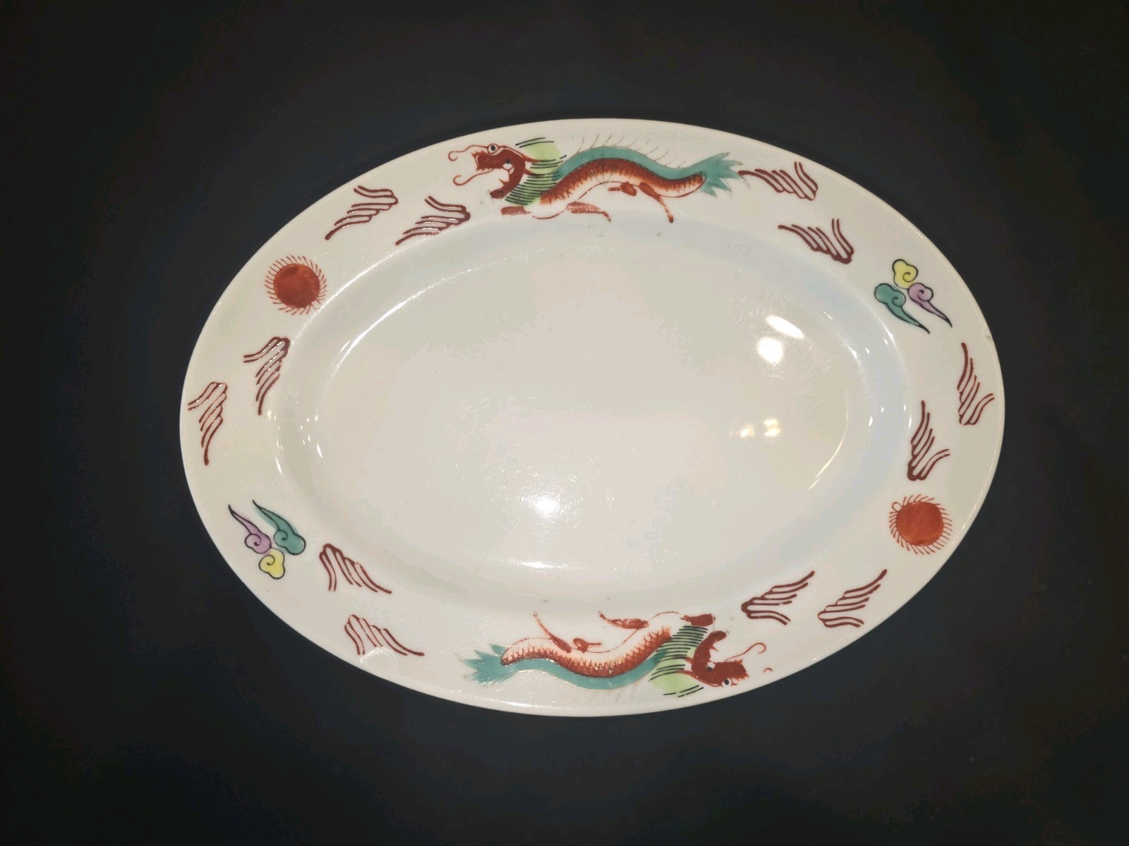 4 Hand Painted Red Dragon Chinese Restaurant Dining Ware Platters 10