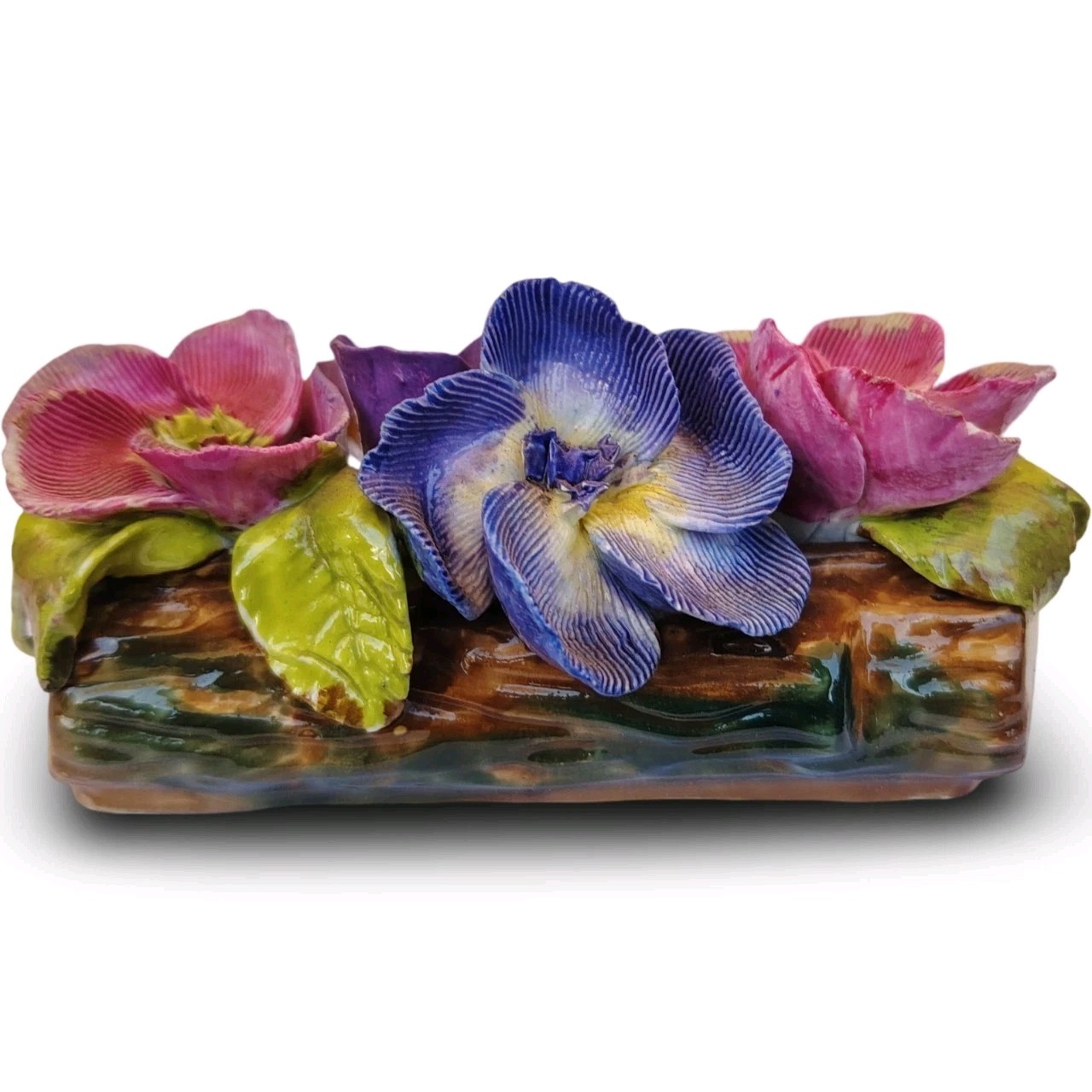 Vintage Thorley Bone China Floral Log Figurine Hand Painted Flowers England Vintage Thorley Bone China Floral Log Figurine Hand Painted Flowers England