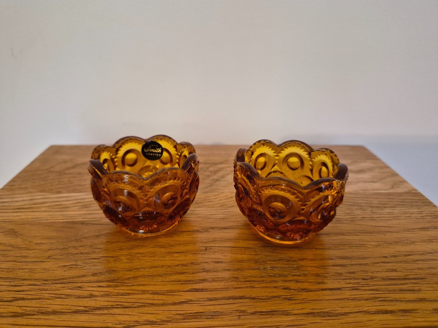 Vintage LE Smith Moon & Star GREEN AMBER REDORA Glass Open Salt Dip Cellar