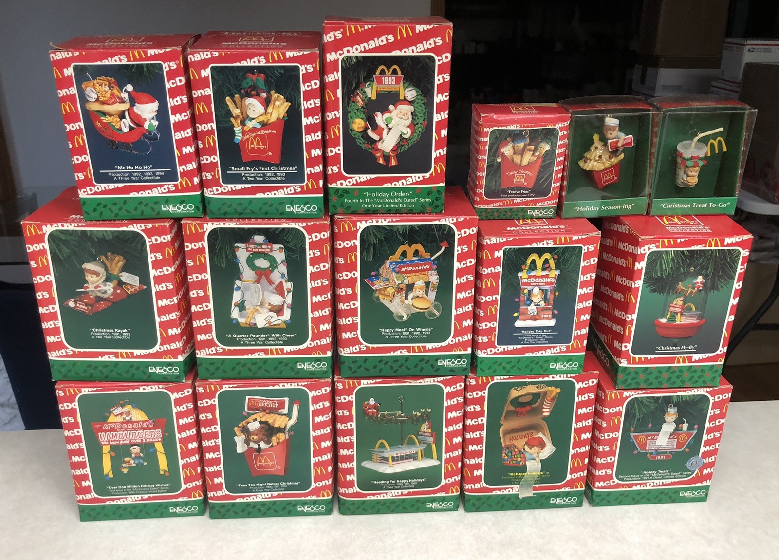 16 Vintage Enesco McDonald's Christmas Ornaments New In Original Boxes 1990’s