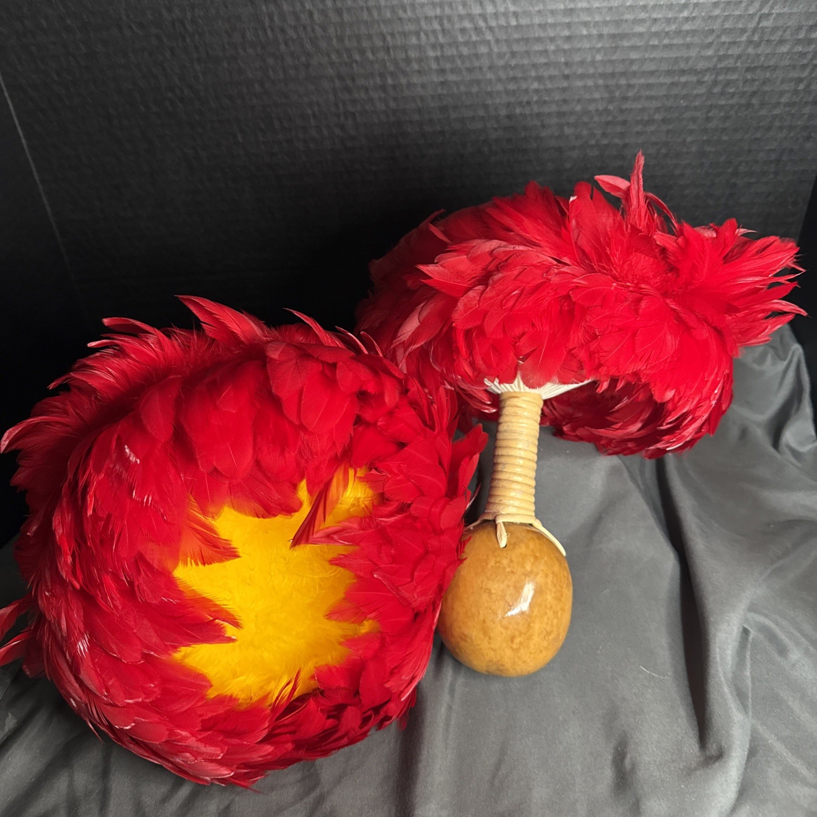 Uli Uli Hawaiian Polynesian Dance Red Yellow Feathers Hula Gourds Maracas Set 2 Uli Uli Hawaiian Polynesian Dance Red Yellow Feathers Hula Gourds Maracas Set 2