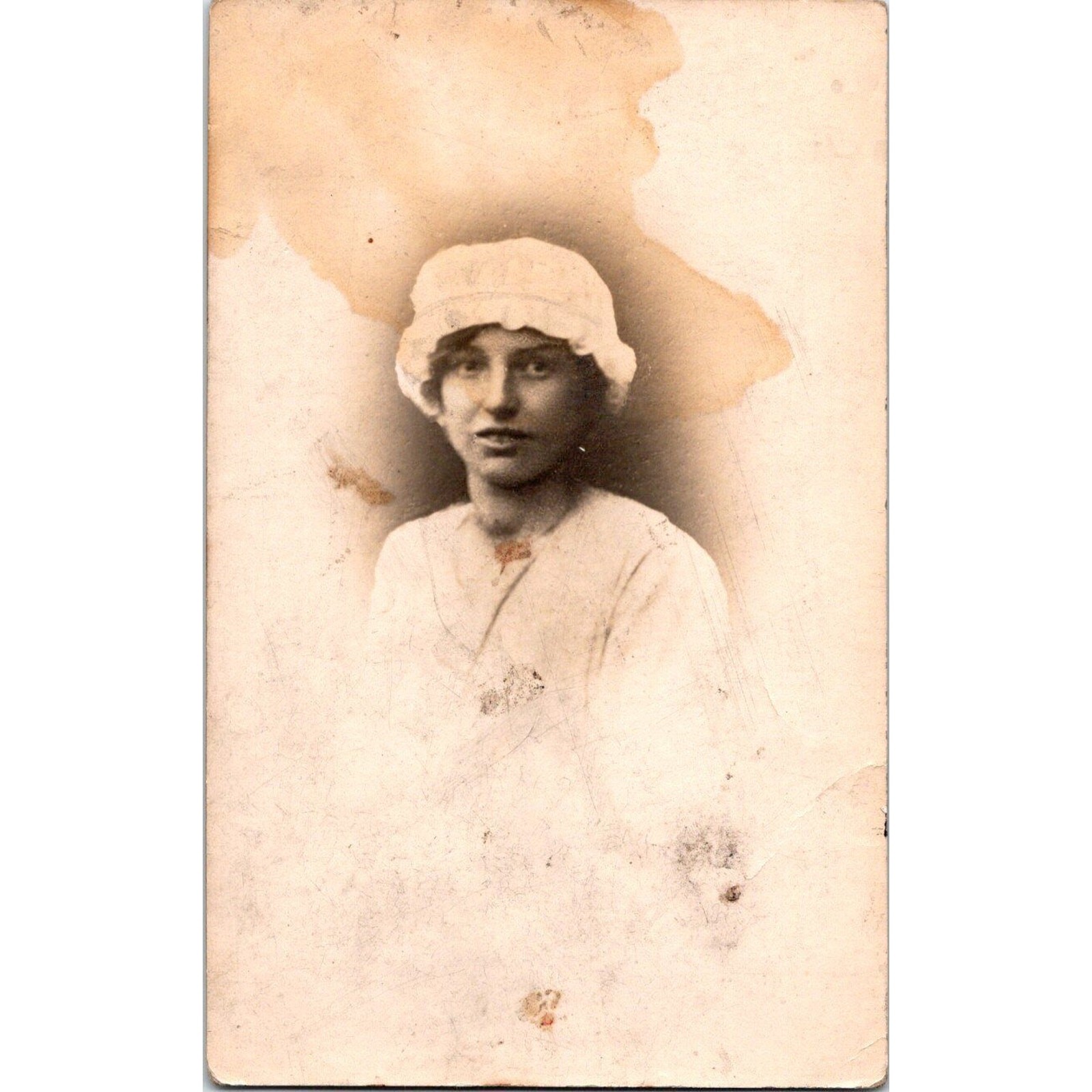 Vintage Postcard RPPC Woman with Hat Cap Portrait Early 1900s, London TIC