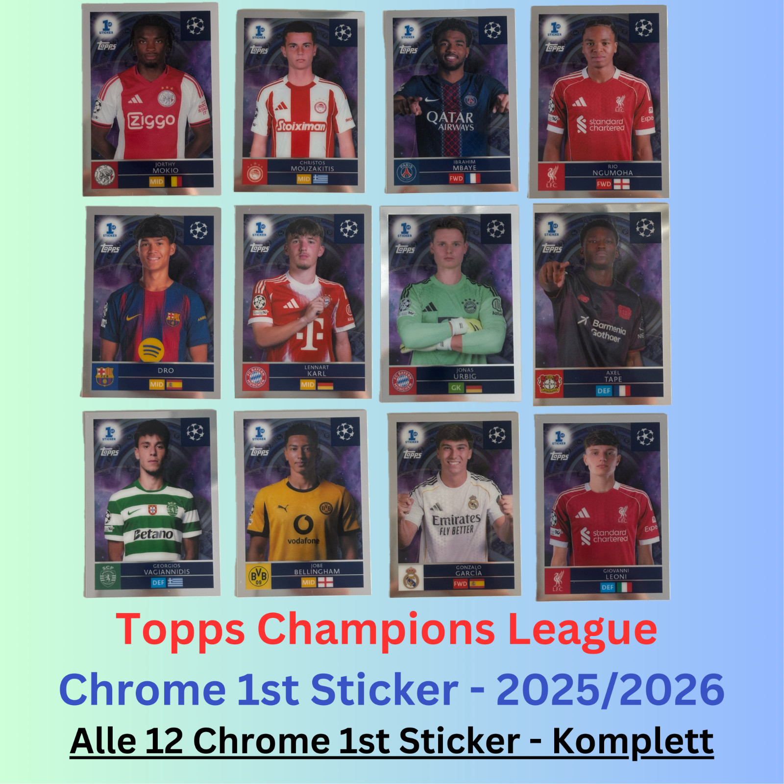 Topps Champions League 25/26 Stickers 2025/2026 - Choose Chrome 1st Parallel