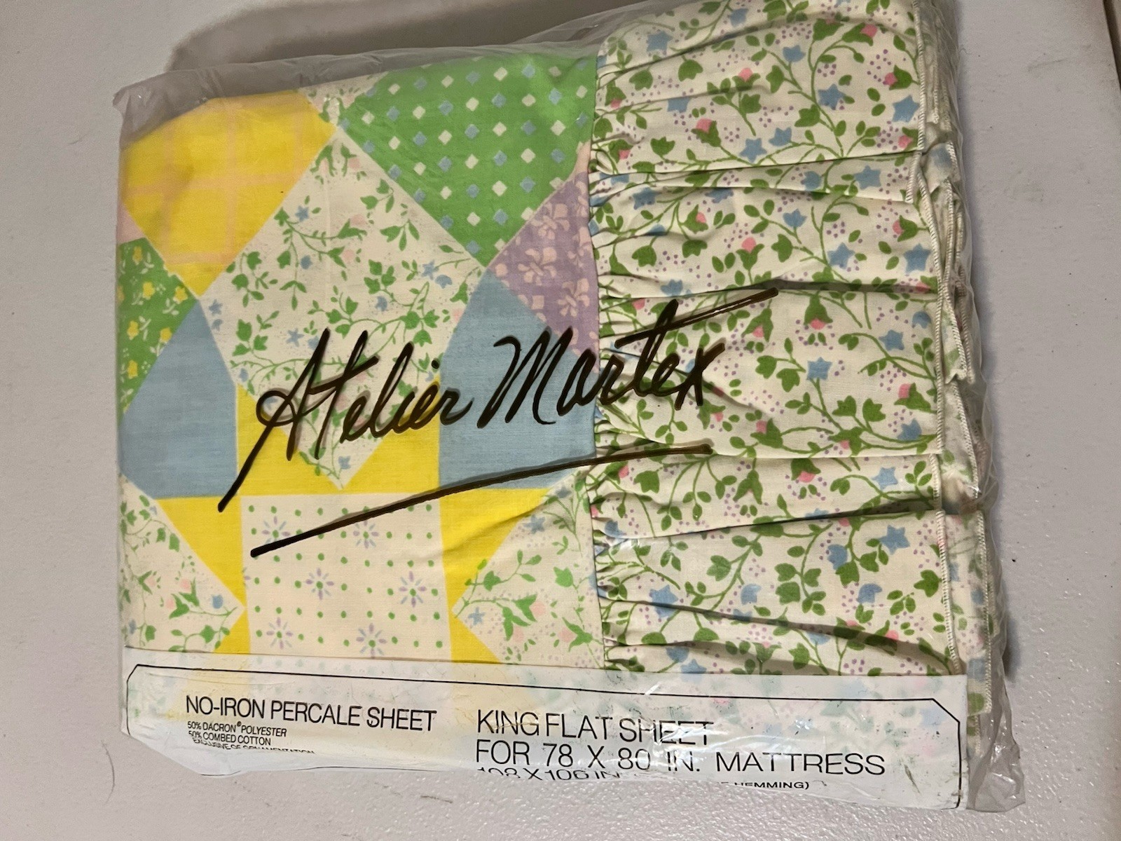 Vintage Atelier Martex Pastel Patchwork Floral King Flat Sheet Percale NOS Vintage Atelier Martex Pastel Patchwork Floral King Flat Sheet Percale NOS