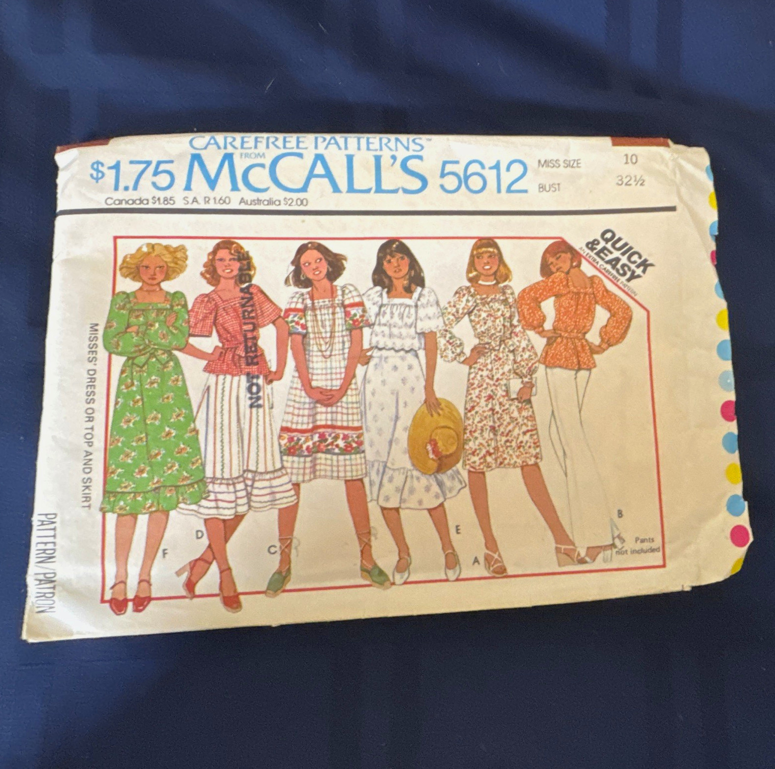 McCall's 5612 Vintage Original 1977 Dress Sewing Pattern sz10 new uncut FF McCall's 5612 Vintage Original 1977 Dress Sewing Pattern sz10 new uncut FF