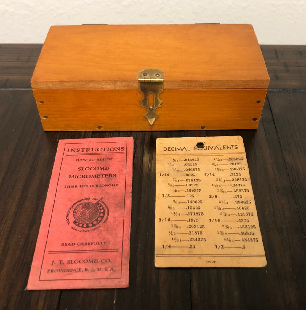 Vintage J.T. Slocomb Co. Micrometer in Wooden Box w/Instructions