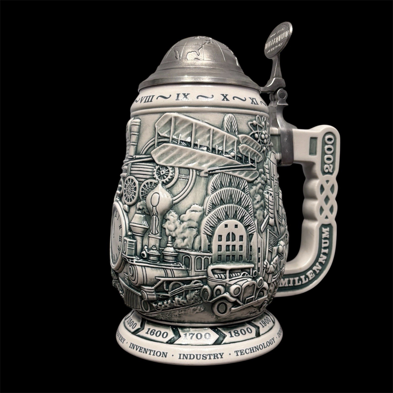 Avon Millennium Large Beer Stein 1000 Years Of History Pewter Lid No 58787 VGC Avon Millennium Large Beer Stein 1000 Years Of History Pewter Lid No 58787 VGC