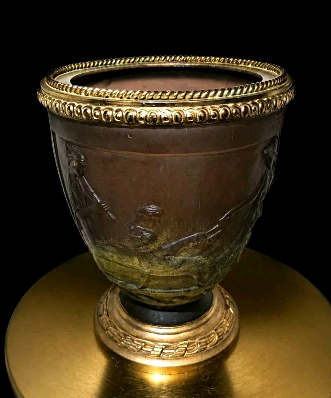 Georges de Feure Signed Satin Art Glass Vase Gilt Metal Mounts Figural Relief