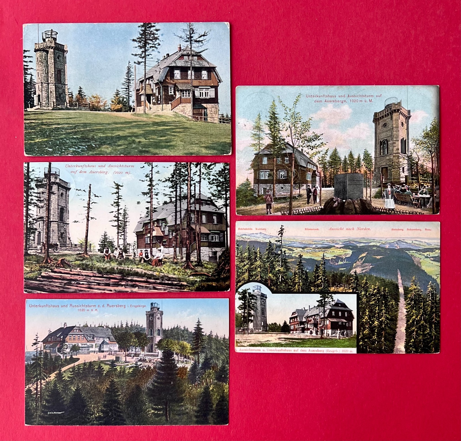 5 x Postcard Auersberg in the Erzgebirge 1908/15/19 Accommodation House and Tower (181421 5 x Postcard Auersberg in the Erzgebirge 1908/15/19 Accommodation House and Tower (181421