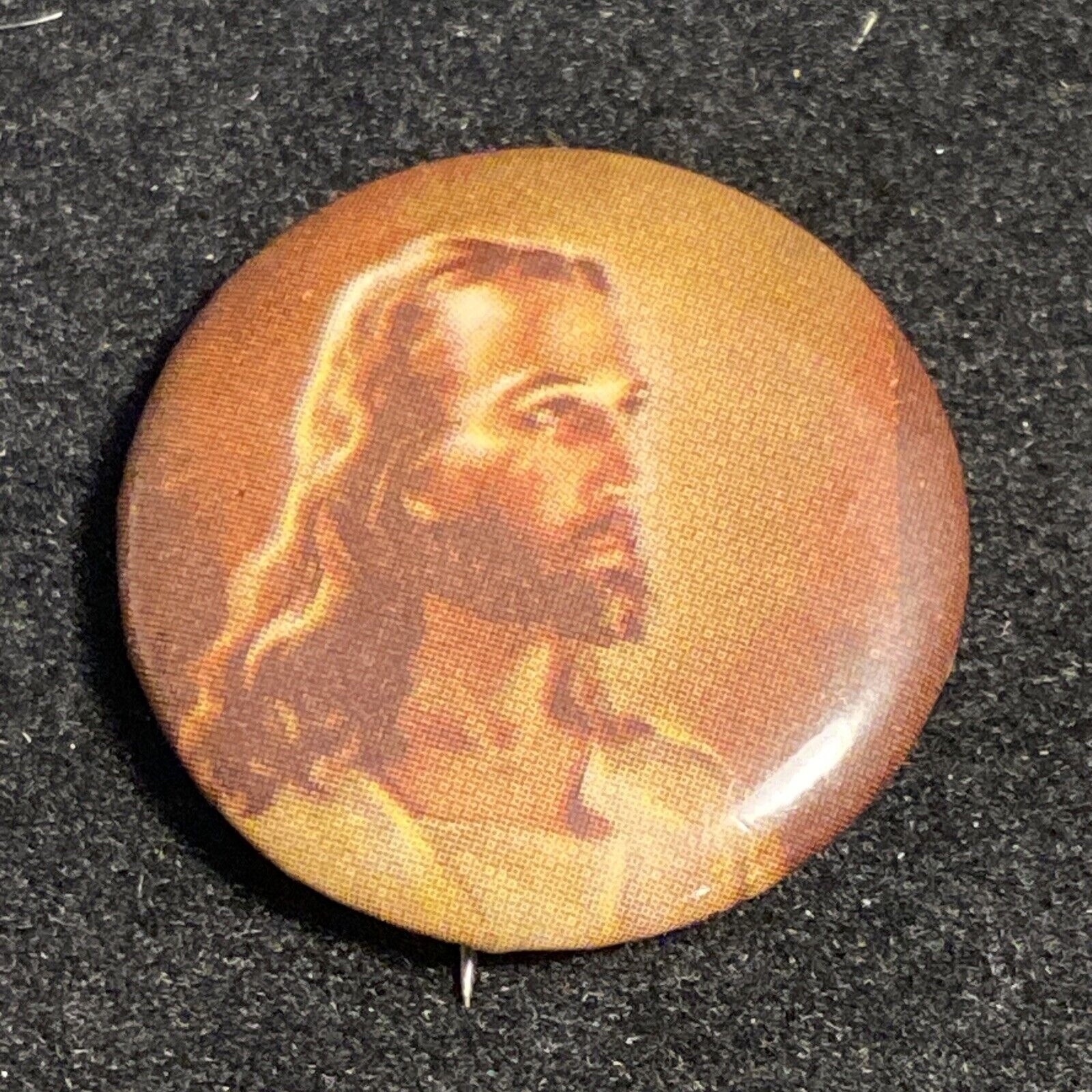Vintage Round Button Pin Jesus Portrait 1”