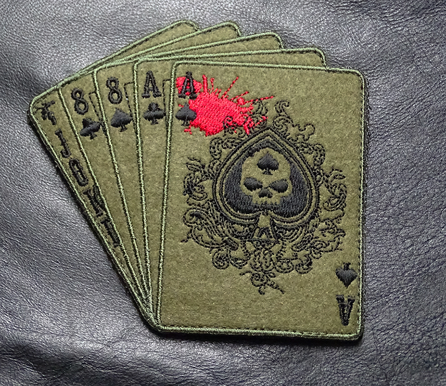 DEAD MAN\'S HAND ACES SKULL ODA FOREST HOOK FASTENER PATCH