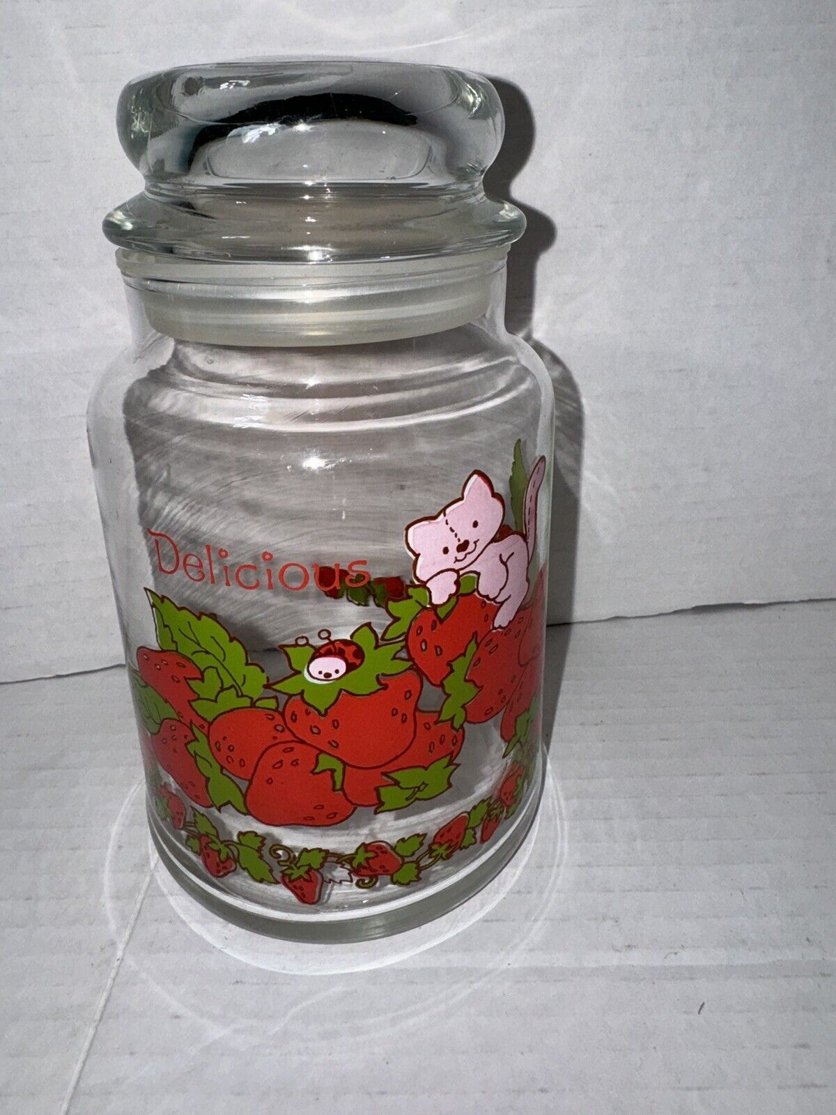 Strawberry Shortcake American Greetings Glass Jar Container W/ Stopper Lid  1980