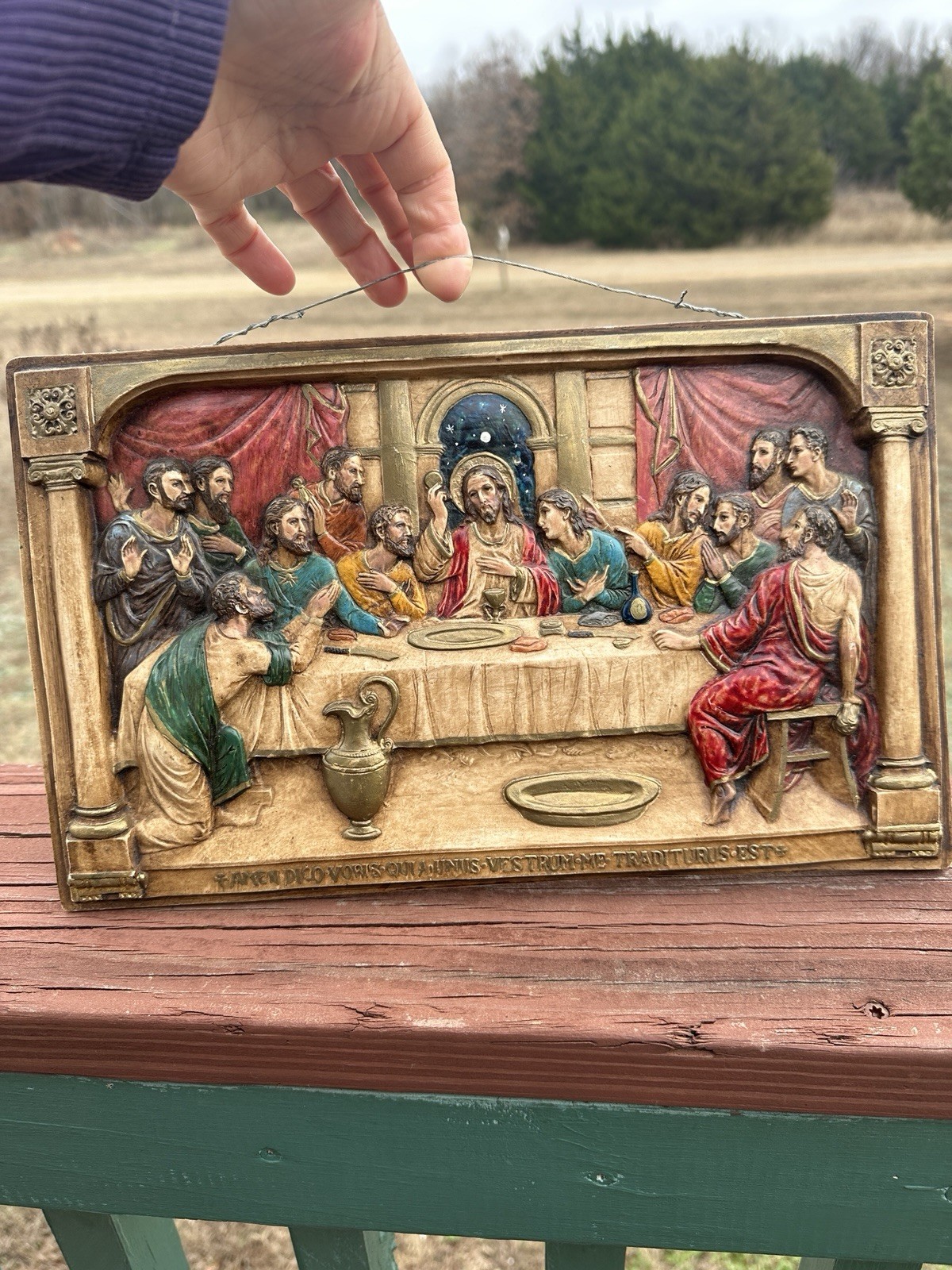 Vtg Hand Painted The Last Supper 3D Wall Plaque Resin Chalkware 13.5” x 8”