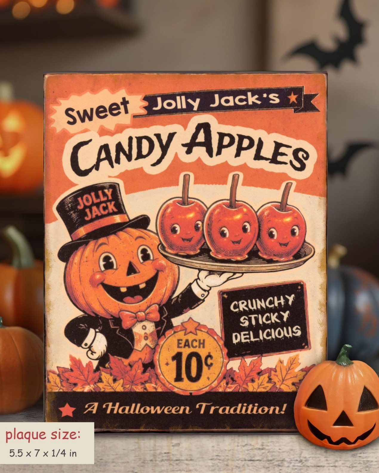 Candy Apples Halloween shelf sitter sign Vintage Style  Autumn decor PL-148