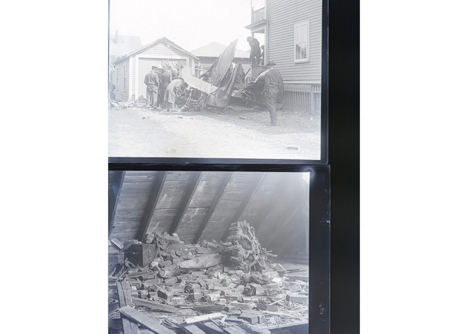 1928 US Navy Biplane House Crash Quincy MA Wreck Rubble Glass Negatives (2) OOAK 1928 US Navy Biplane House Crash Quincy MA Wreck Rubble Glass Negatives (2) OOAK