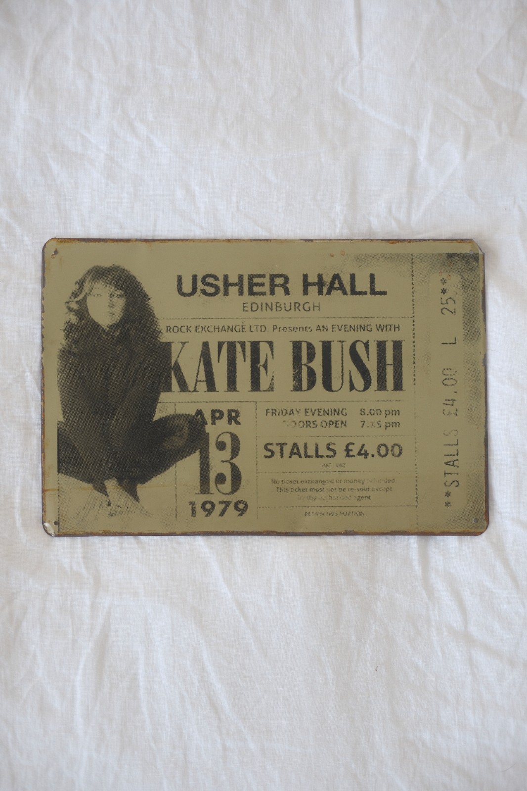 Extremely Rare Kate Bush 1979 Tour Usher Hall Edinburgh Metal Ticket Plaque