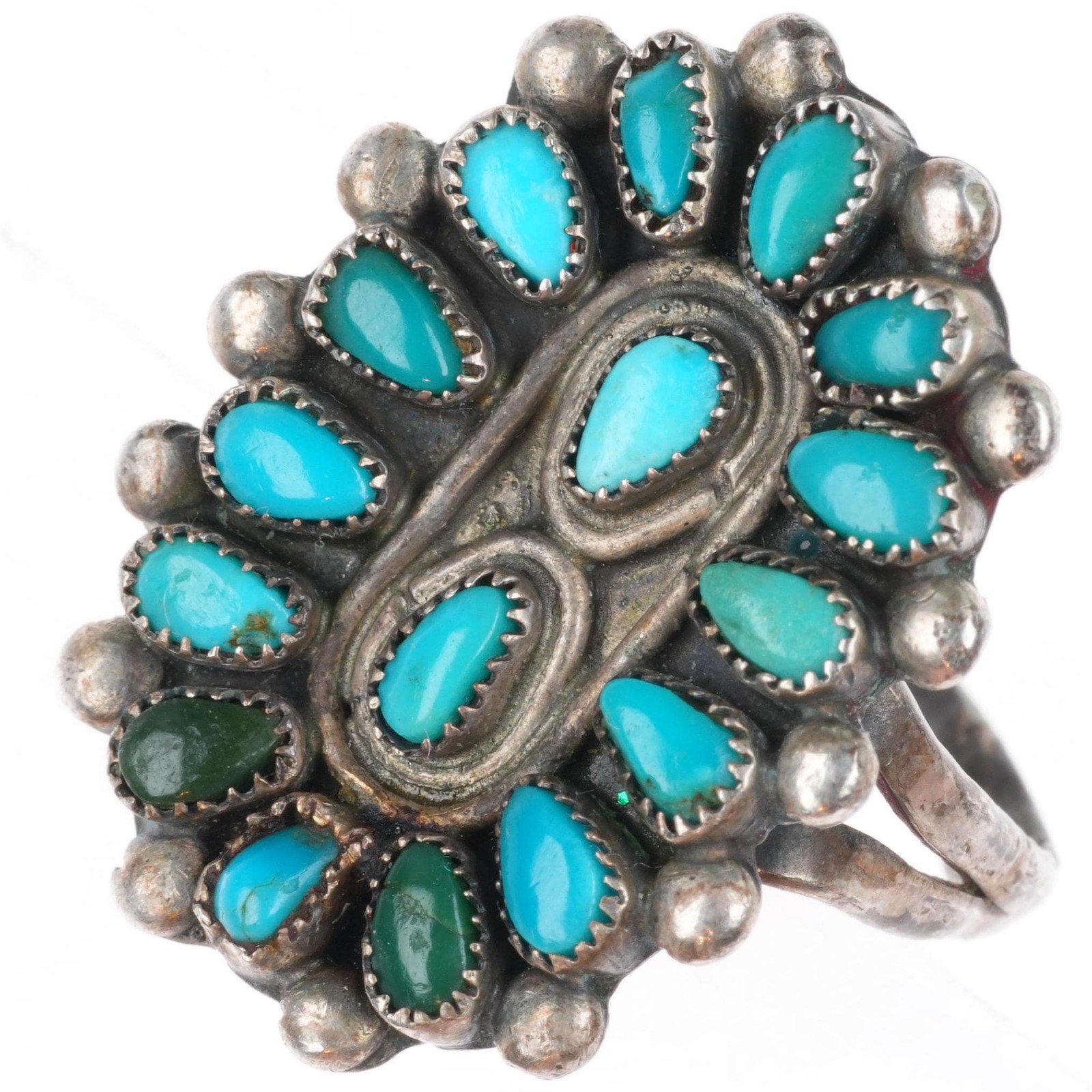 sz6 vintage Zuni sterling silver petit point turquoise cluster ring sz6 vintage Zuni sterling silver petit point turquoise cluster ring