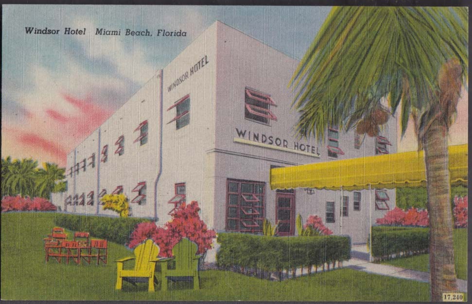 Windsor Hotel 7130 Harding Avenue Miami Beach FL postcard c 1940s