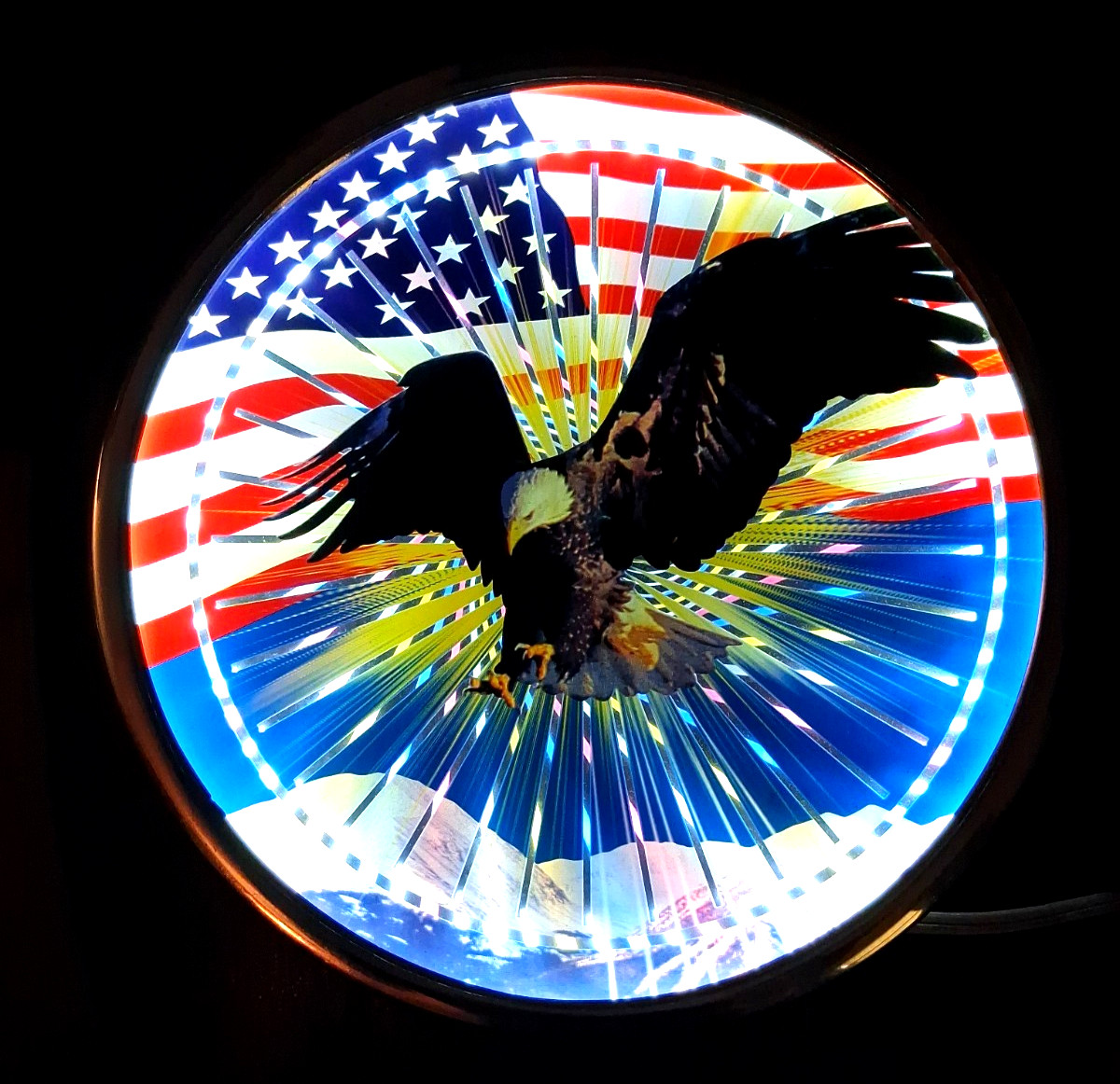 Spinning Psychedelic Kaleidoscope Wall Art Motion Eagle Patriotic Vintage 1980\'s Spinning Psychedelic Kaleidoscope Wall Art Motion Eagle Patriotic Vintage 1980\'s