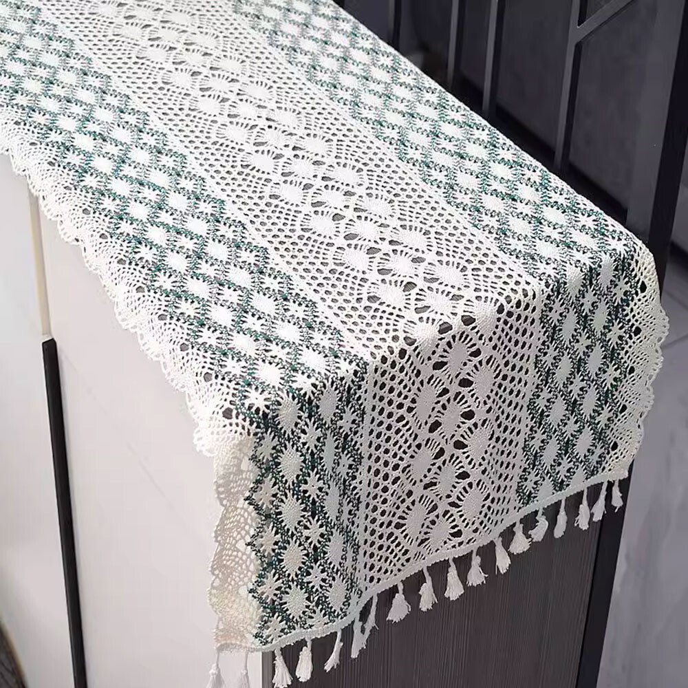 17x39inch Vintage Hand Crochet Lace Table Runner Cotton Tablecloth Dresser Scarf