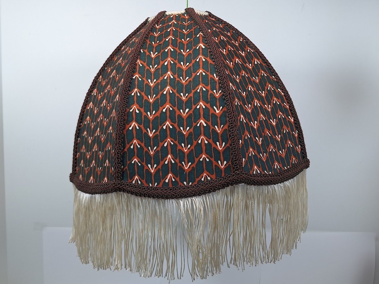 Vtg Victorian Fringed Lamp Shade Art Nouveau Brocade Panels Scalloped Edge