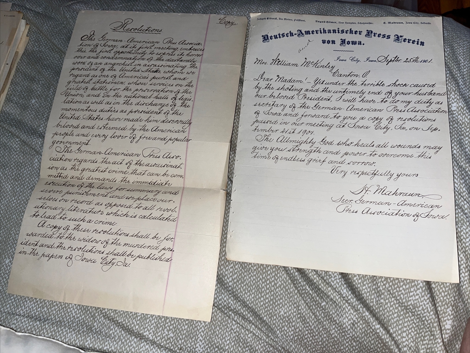 German American Press Association Iowa Letter: President McKinley Assassination