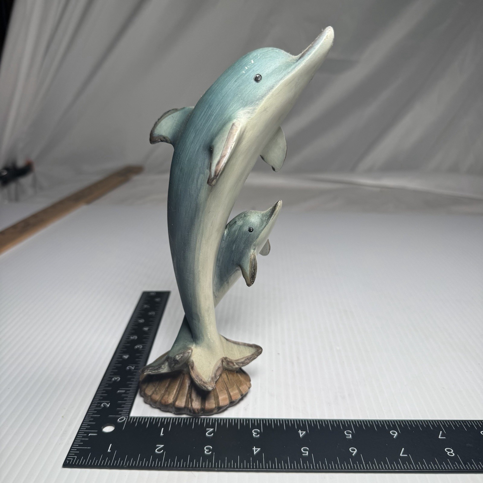 Sculpture of 2 Dolphins Swimming Resin Figurine Unbranded