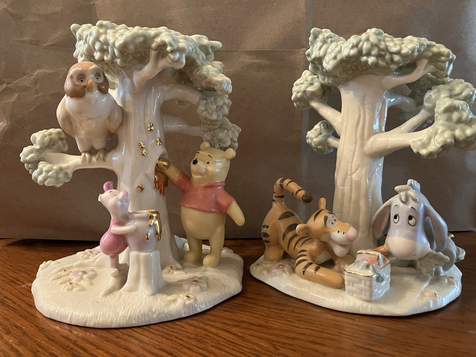 Pooh’s Picnic Candlesticks Fine Ivory China 2004 Disney Lenox Brand