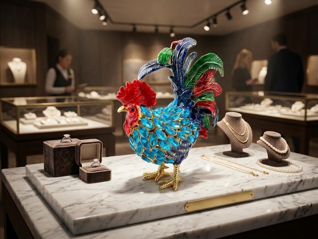 2010 Rooster Faberge Jewelry Box  Handmade by Pierre Lorren