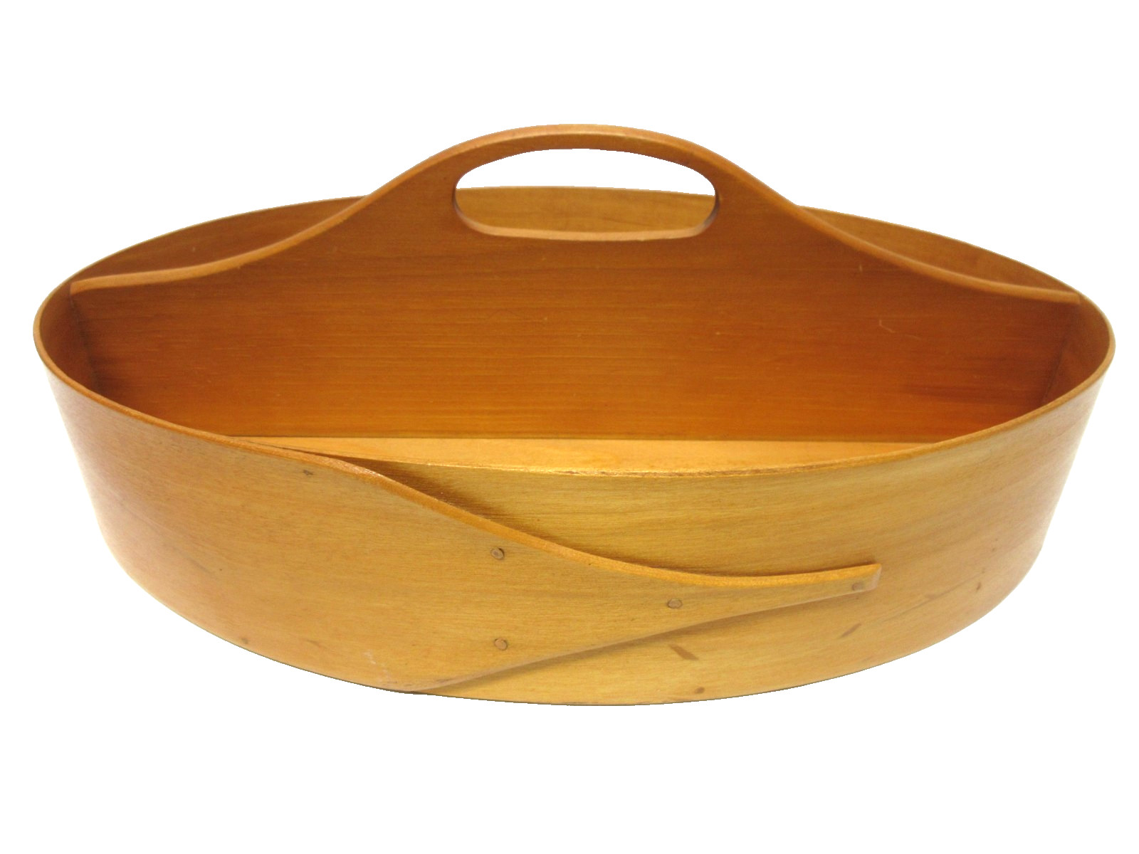 Vtg SHAKER WORKSHOPS Divided Oval Raised Handle Carrier Wood Bentwood 13 x 9.5\
