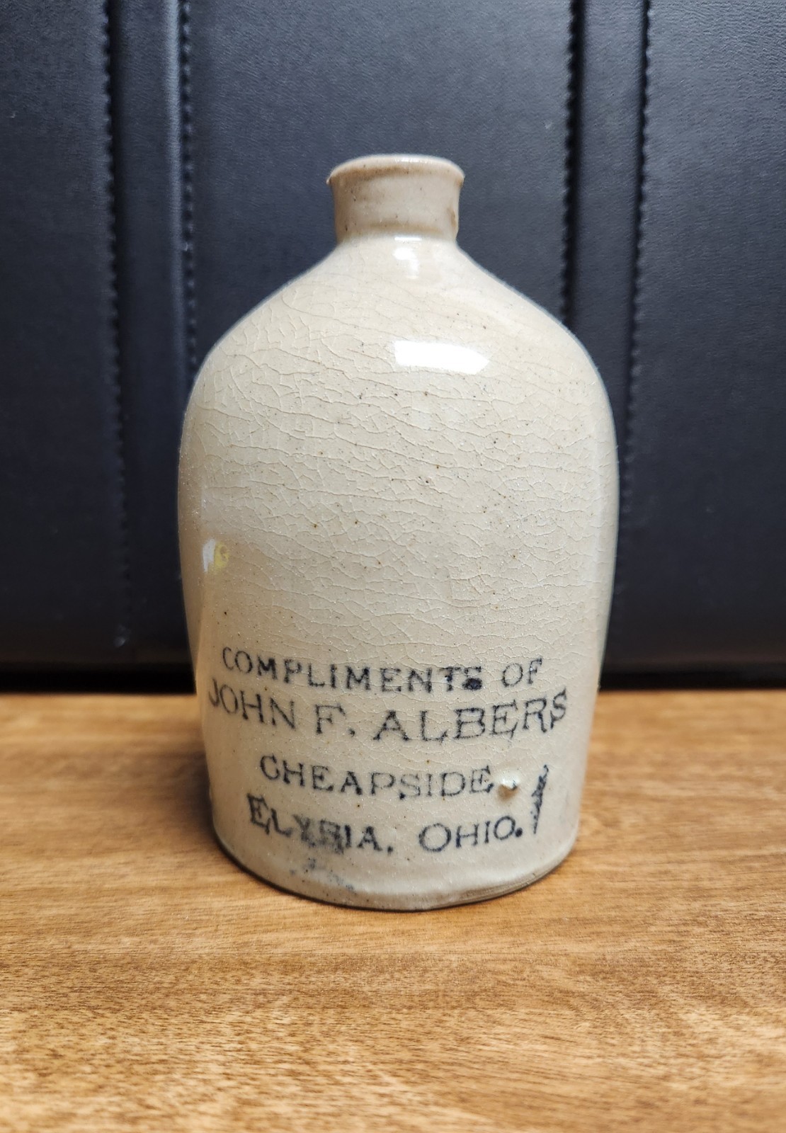 Vintage Whiskey Spirits Stoneware Jug Elyria, Ohio Historic Cheapside Era 