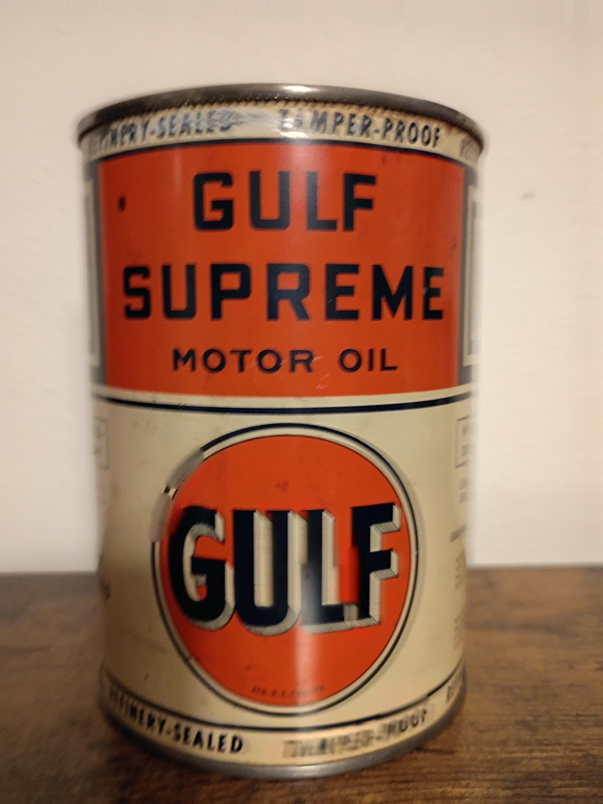 Rare Vintage Gulf Supreme Oil Can 