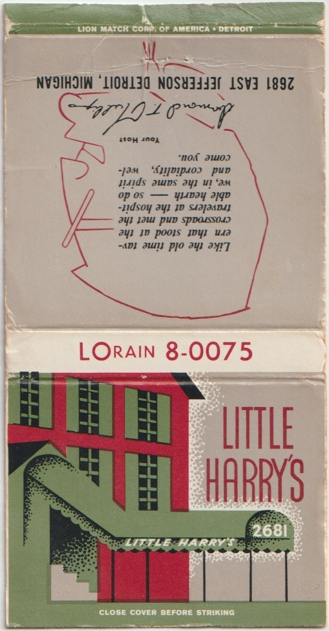 Little Harry\'s DETROIT, MICHIGAN Bobtail Matchbook Cover