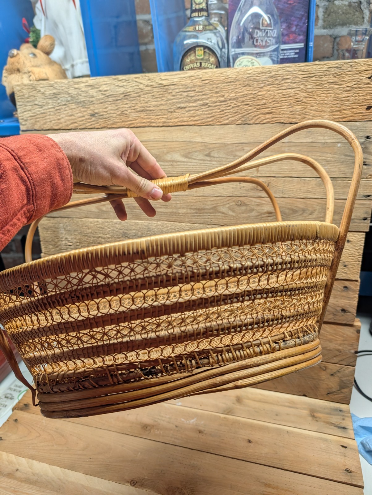 Vintage Longaberger Wicker Oval Basket Tall Bow Loop Handles Woven Boho Decor Vintage Longaberger Wicker Oval Basket Tall Bow Loop Handles Woven Boho Decor