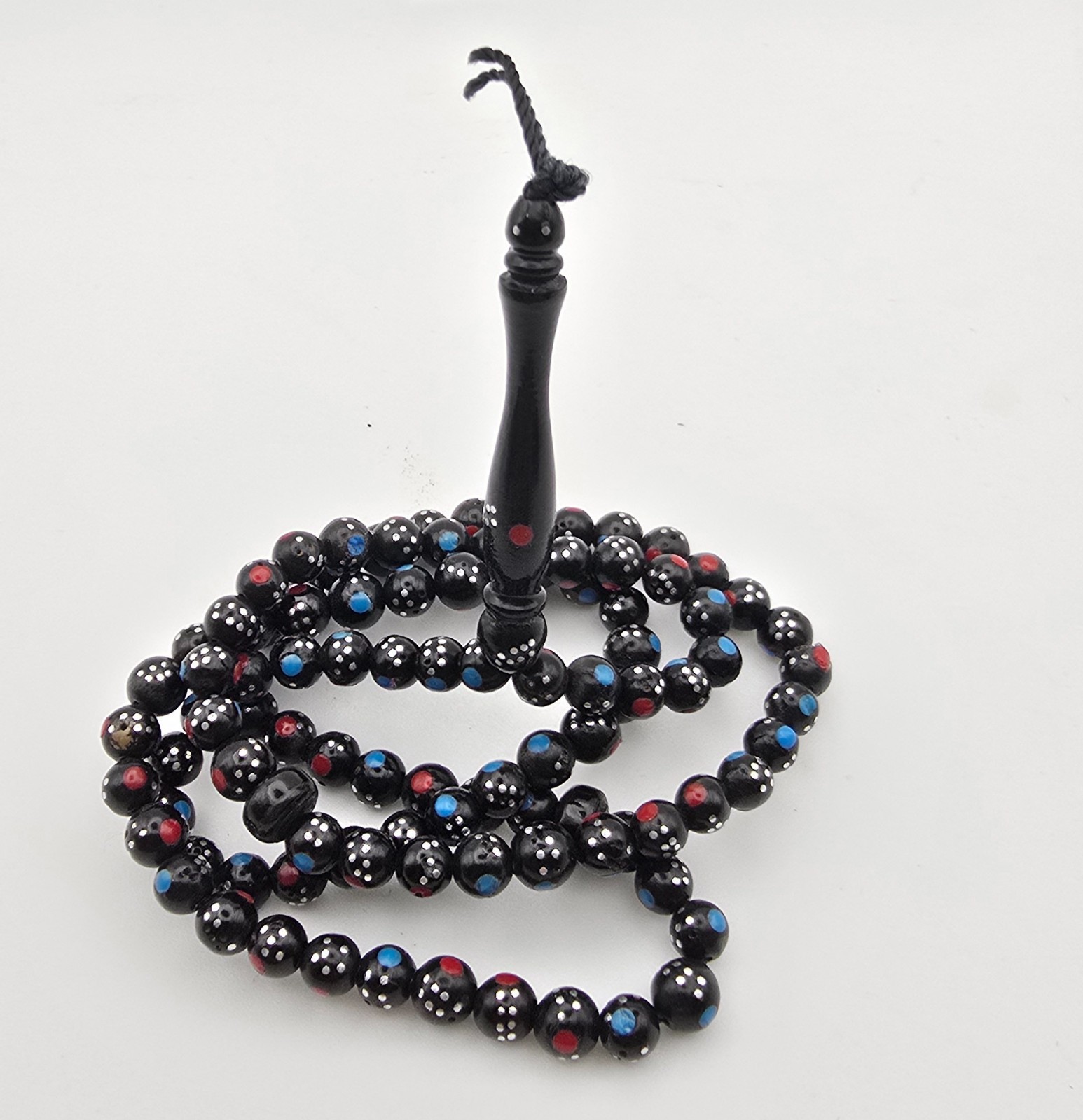 Authentic Vintage Yusr Prayer Beads inlaid with Silver, Turquoise, Red Coral 99