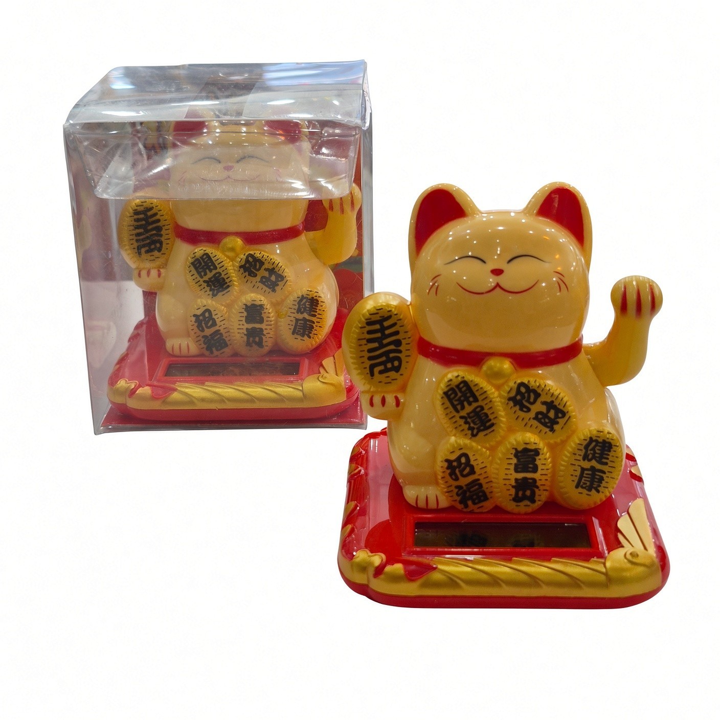 2 Pack Solar-powered gold Maneki-neko (lucky/beckoning cat) Japanese Style 